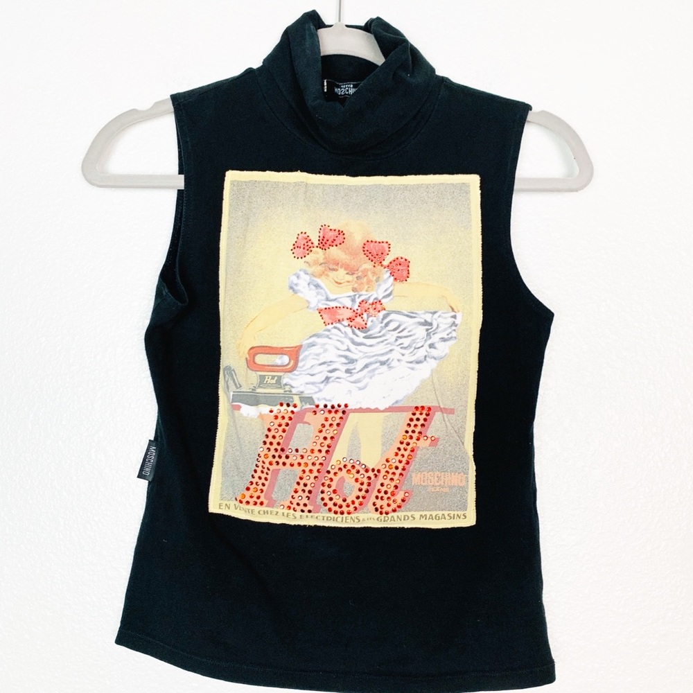 Moschino | Black Turtle Neck Top Red Embellished
